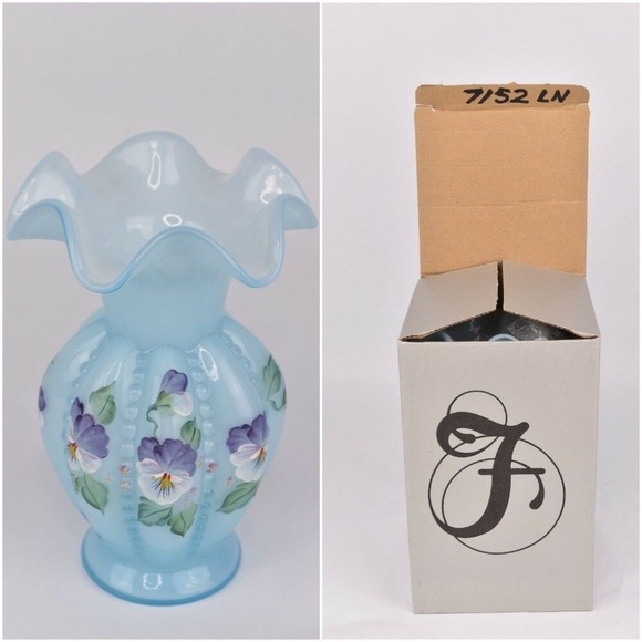 Fenton Other - Fenton Hand Painted Signed 8" Vase Hobnail Blue